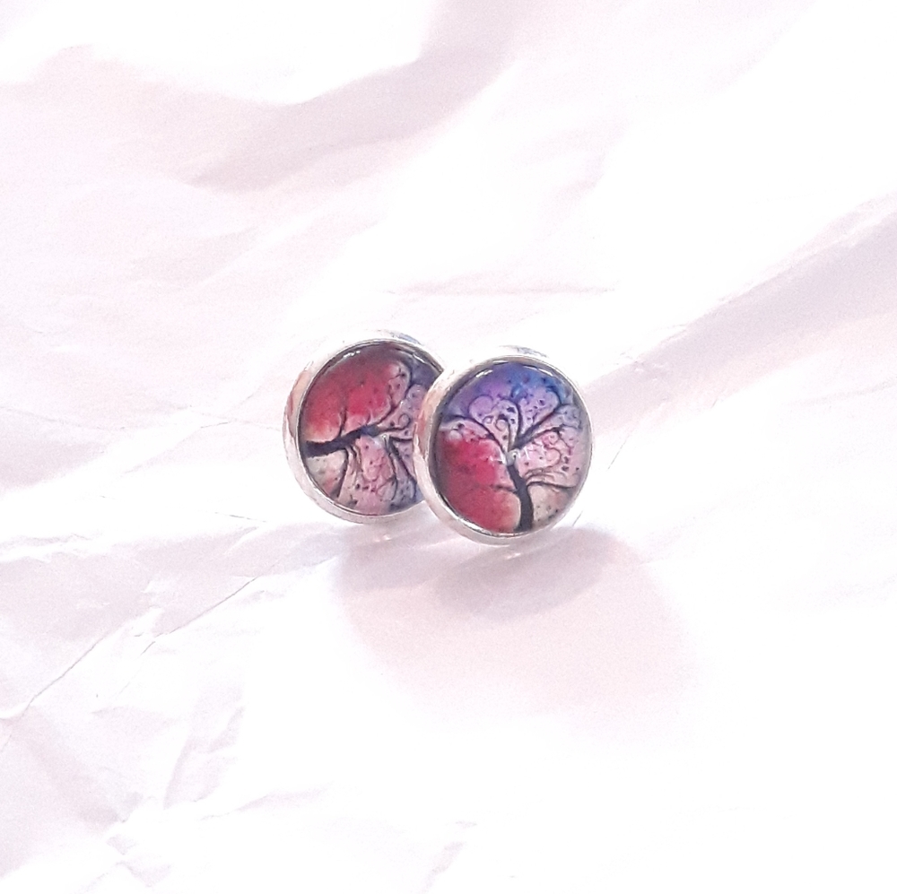 Glass Colorful Tree of Life Stud Earrings